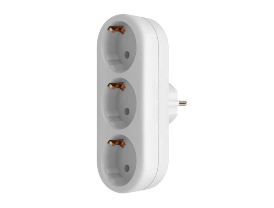 Defender Тройник TG-01 3 розетки, заземление, белый