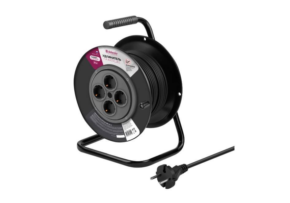 Defender Удлинитель силовой на катушке ExtR2G-01-30 6А, 30м, без заземления