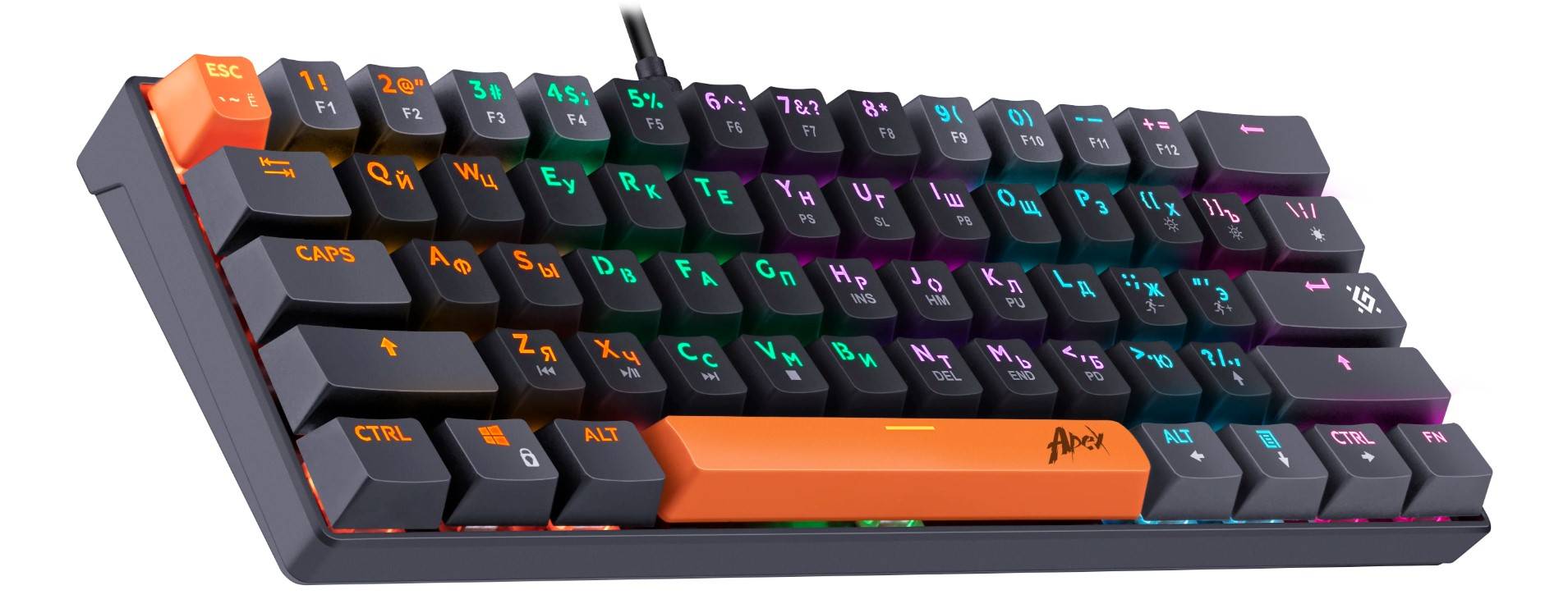 Defender Механическая клавиатура Apex GK-002 RU,3цв/черн,радуж,61к,крас,св