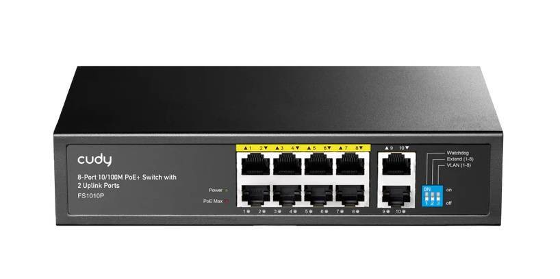 Cudy FS1010P 3.0 Коммутатор с 8 портами 10/100 Мбит/с, 2 портами Uplink и поддержкой PoE+ (120 Вт)