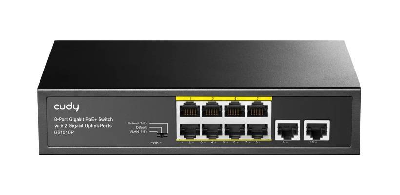 Cudy GS1010P Коммутатор с 8 гигабитными портами, 2 гигабитными портами Uplink и поддержкой PoE+ (80 Вт)