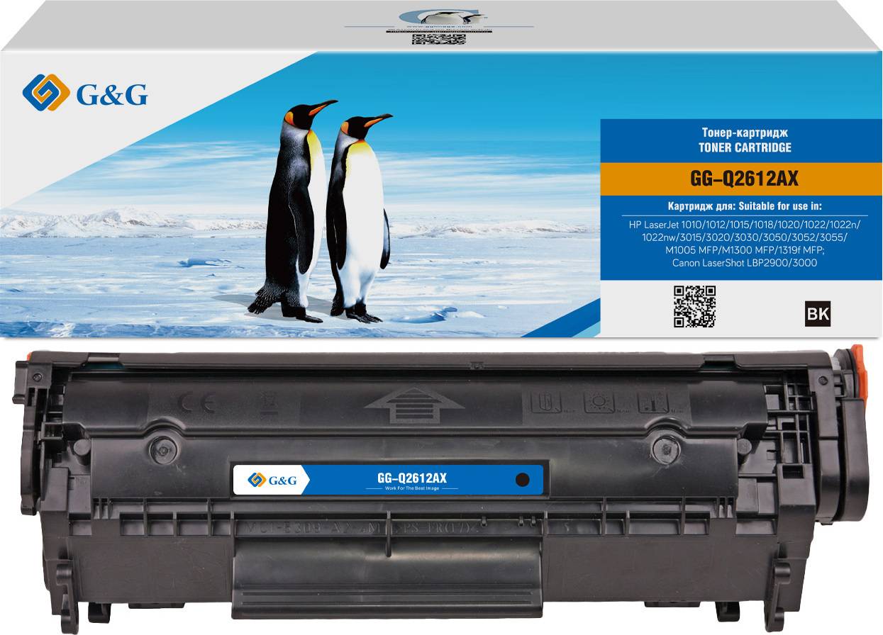 Картридж G&G, аналог HP Q2612A (увеличенной емкости) черный 3k