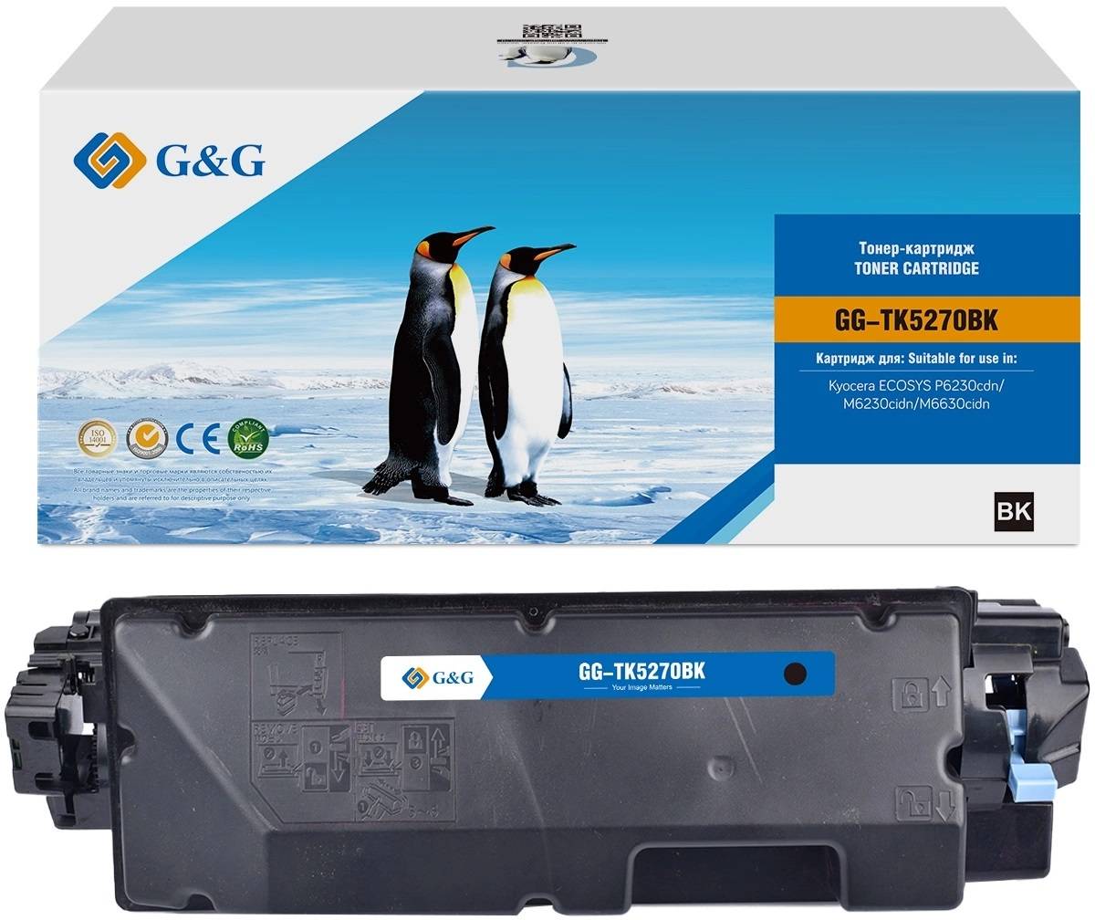 Тонер-картридж G&G, аналог Kyocera TK-5270BK черный 8k с чипом