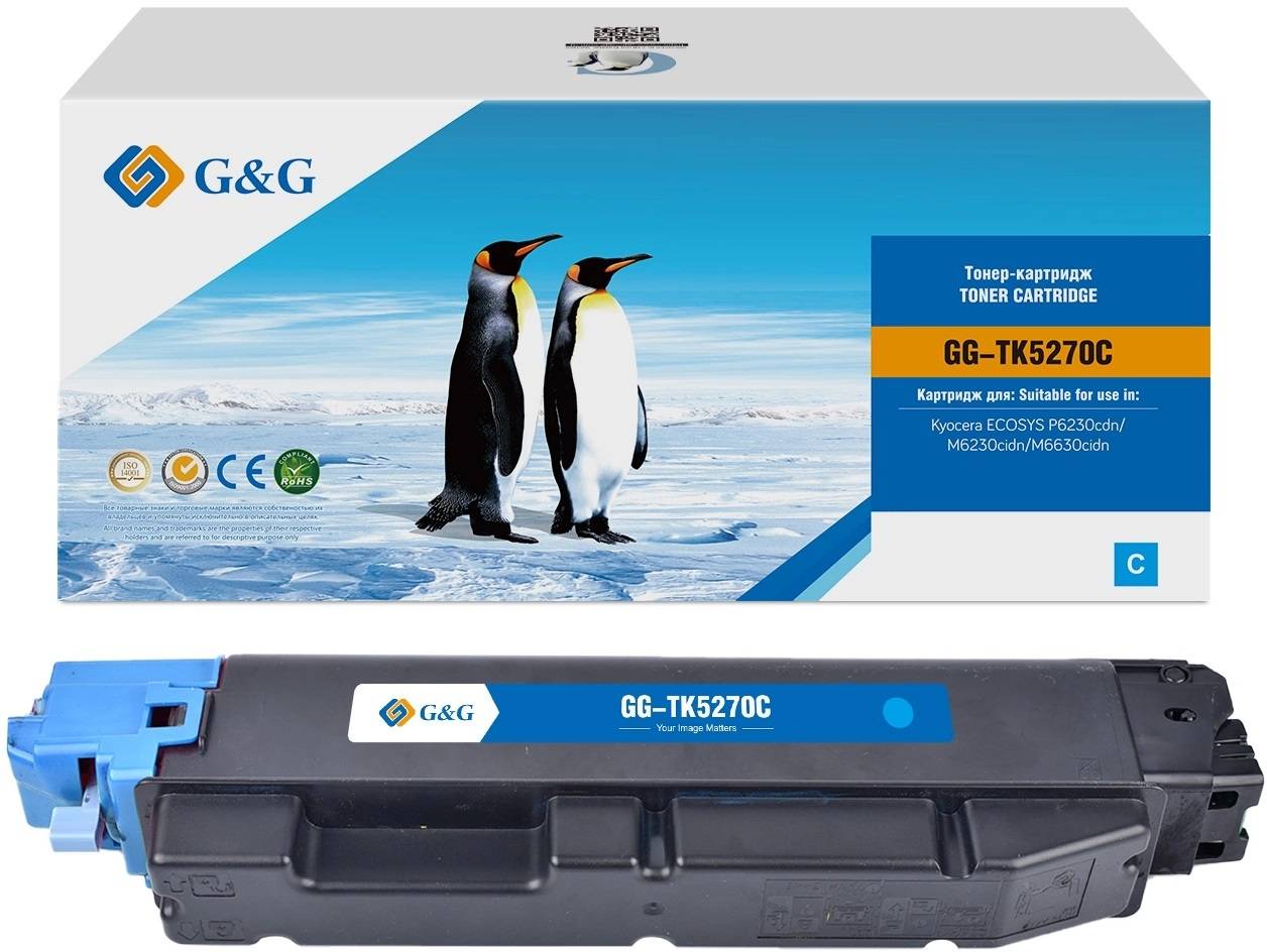 Тонер-картридж G&G, аналог Kyocera TK-5270C голубой 6k с чипом