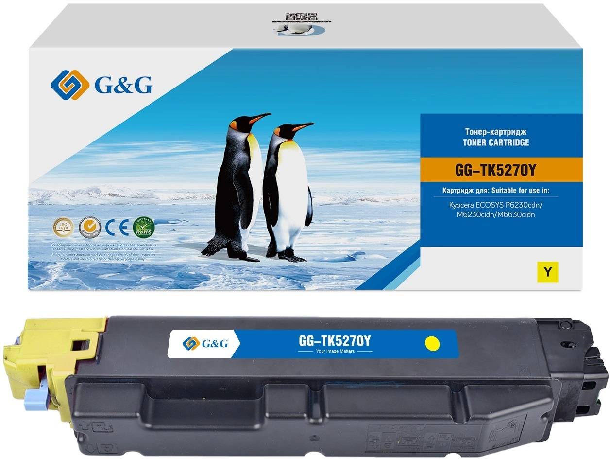 Тонер-картридж G&G, аналог Kyocera TK-5270Y желтый 6k с чипом