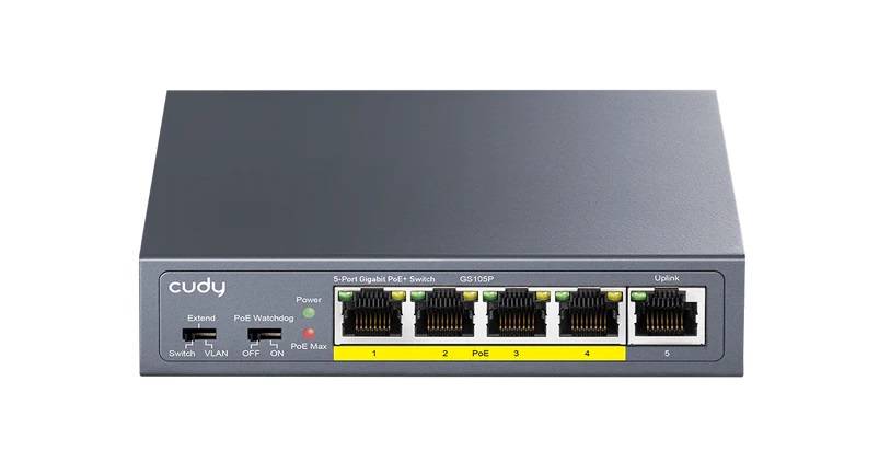 Cudy GS105P Коммутатор с 5 гигабитными портами (4 порта PoE+)