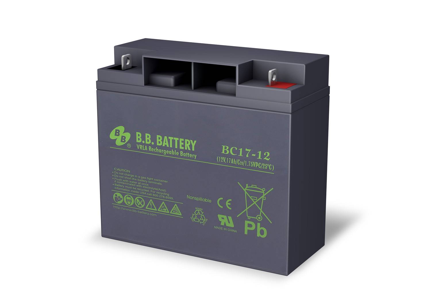 Аккумуляторная батарея B.B. Battery BC 17-12 BB(12V 17Ah ДхШхВ 181х76х166 мм, масса 5,62 кг) клеммы B1(М5 болт и гайка)