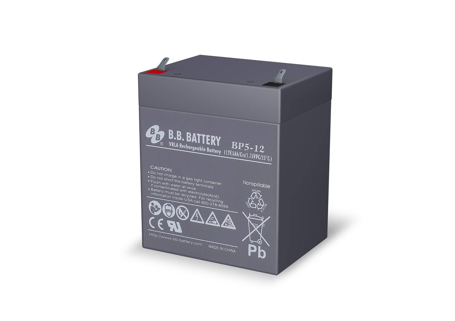 Аккумуляторная батарея B.B. Battery BP 5-12 BB (12V 5Ah ДхШхВ 90х70х106 мм, масса 1,8 кг) клеммы F2