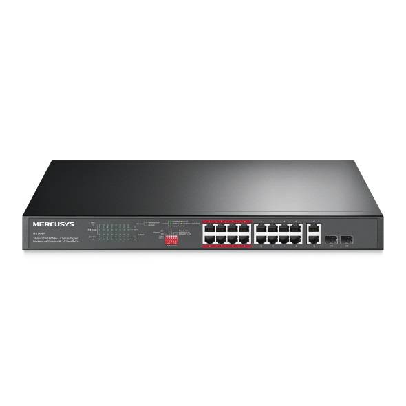 Mercusys MS118CP 16-портовый монтируемый в стойку PoE+ коммутатор 10/100 Мбит/с с 2 гигабитными портами