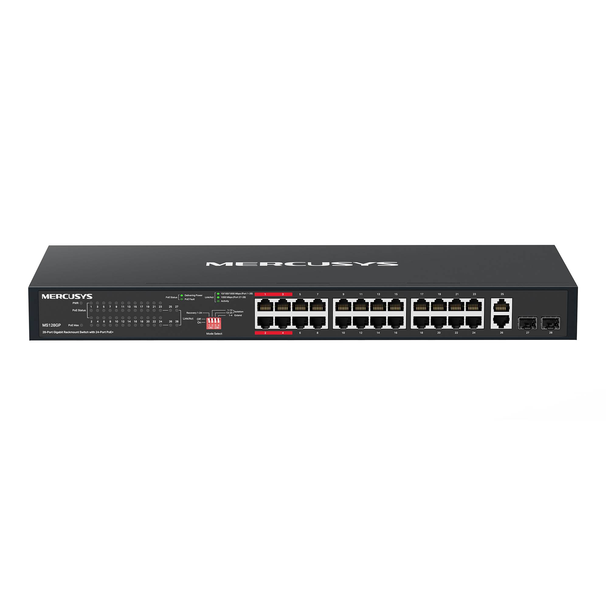 Mercusys MS128GP 28-портовый гигабитный монтируемый в стойку коммутатор с 24 портами PoE+