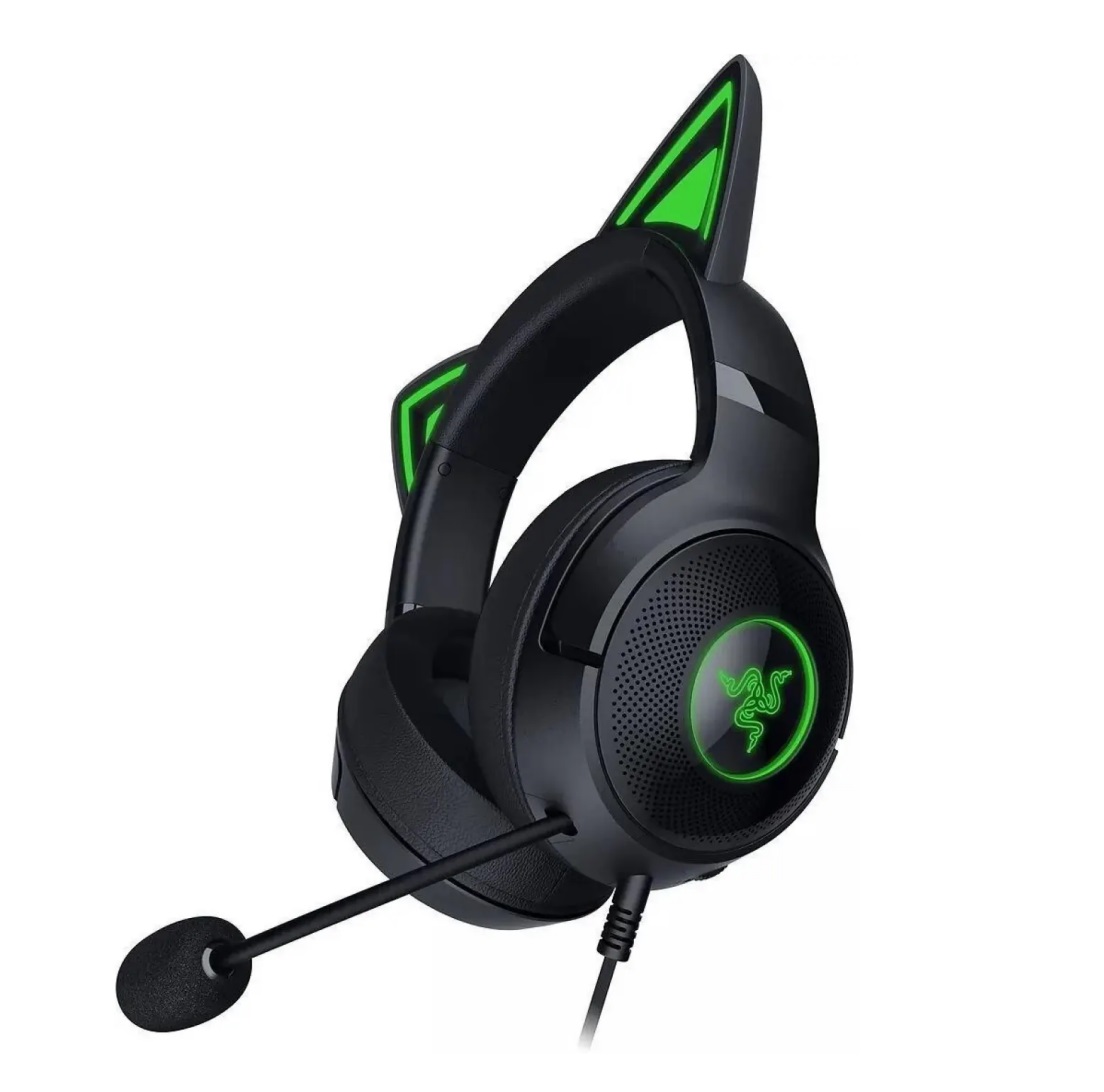 Razer Гарнитура Kraken Kitty V2 Black, накладные 40 мм, RGB подсветка Chroma™, звук 7.1 объемный, USB кабель 2м, черный.