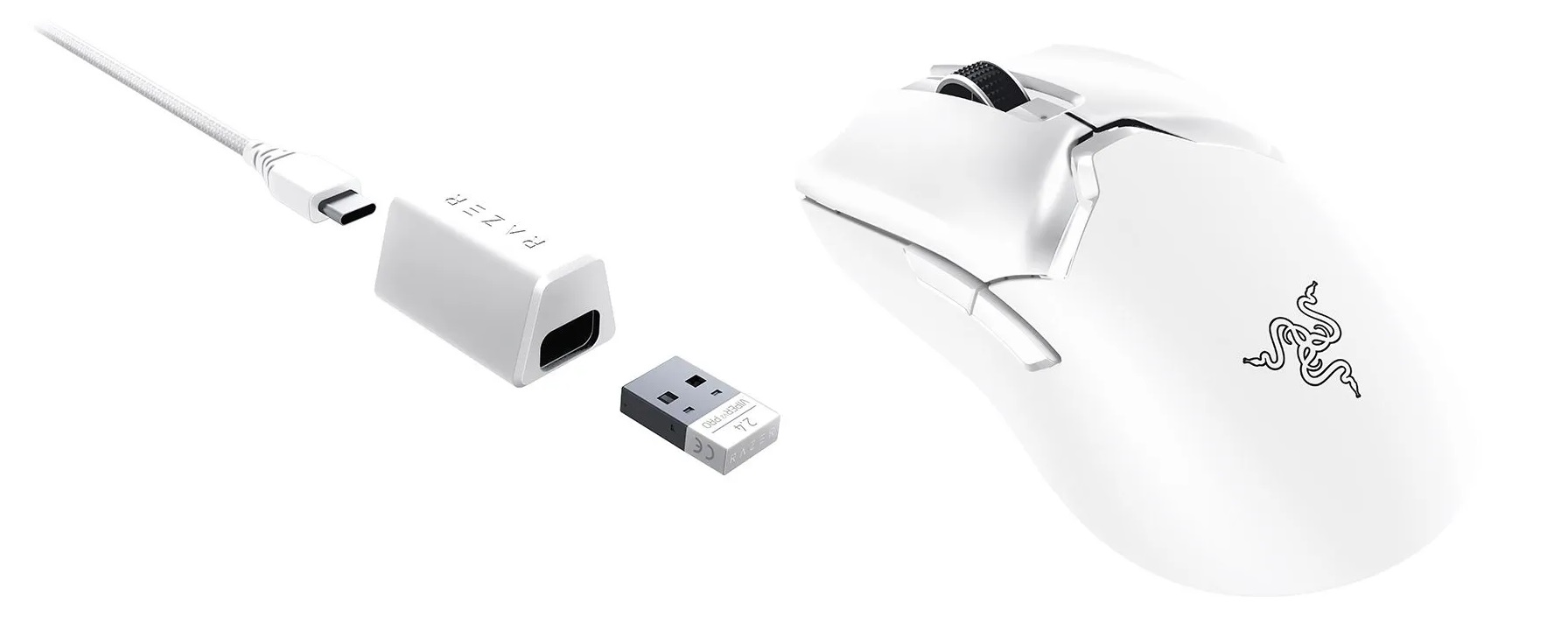 Razer Мышь беспроводная/проводная Viper V2 Pro, оптический Focus Pro, 30000 dpi, 70G, кабель 1,8м, белый.