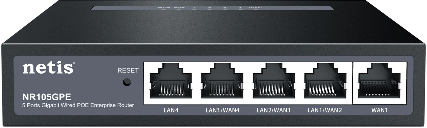 Netis NR105GPE Маршрутизатор управляемый, WAN/LAN 3х1 Гбит/с (PoE+), LAN 1х1 Гбит/с (PoE+), WAN 1х1 Гбит/с
