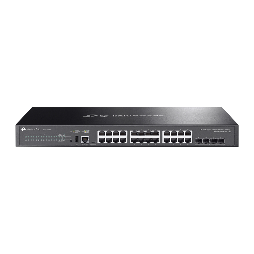 TP-Link SG5428X Omada 24-портовый гигабитный стекируемый управляемый коммутатор уровня L3, 24х1 Гбит/с, SFP+ 4х10 Гбит/с