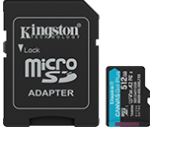 Флеш карта microSD 512GB Kingston microSDXC Class 10 UHS-I U3 A2 V30 Canvas Go! Plus (SD адаптер) 200MB/s