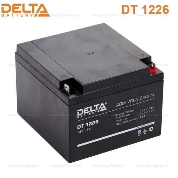 Аккумуляторная батарея Delta DT 1226 12В/26Ач, клемма Болт + гайка Ø 5,5 мм (175х166х125мм (125мм); 8кг; Срок службы 5ле