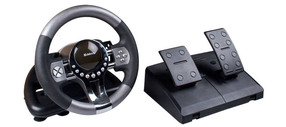 Defender Игровой руль Forsage GTR / ПК/ USB 3.0/ D-Pad - 8/ 12 кн.+ рычаг передач/ вибр. руля/блок газ+тормоз/присоски.