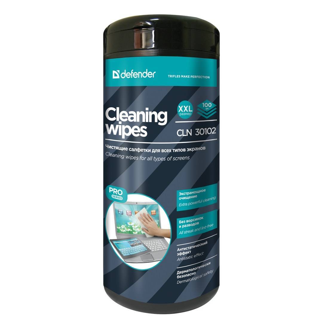 Defender Чистящие салфетки CLN 30102 Pro для экранов / нетканый материал "wetlaid"/ 100 шт/ Россия.